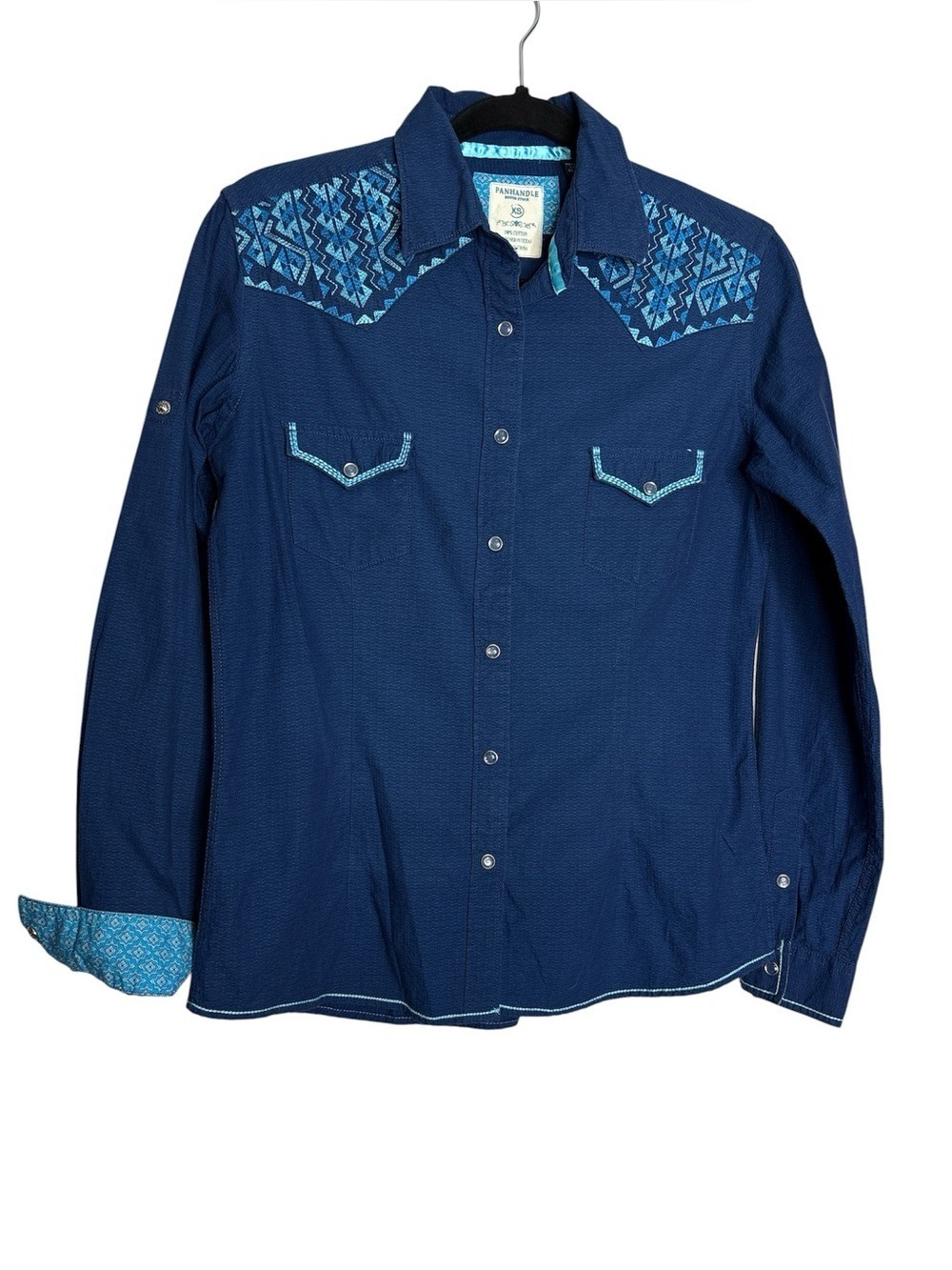 Panhandle Slim Rough Stock Cotton Western Embroidered Snap Button Shirt, XS